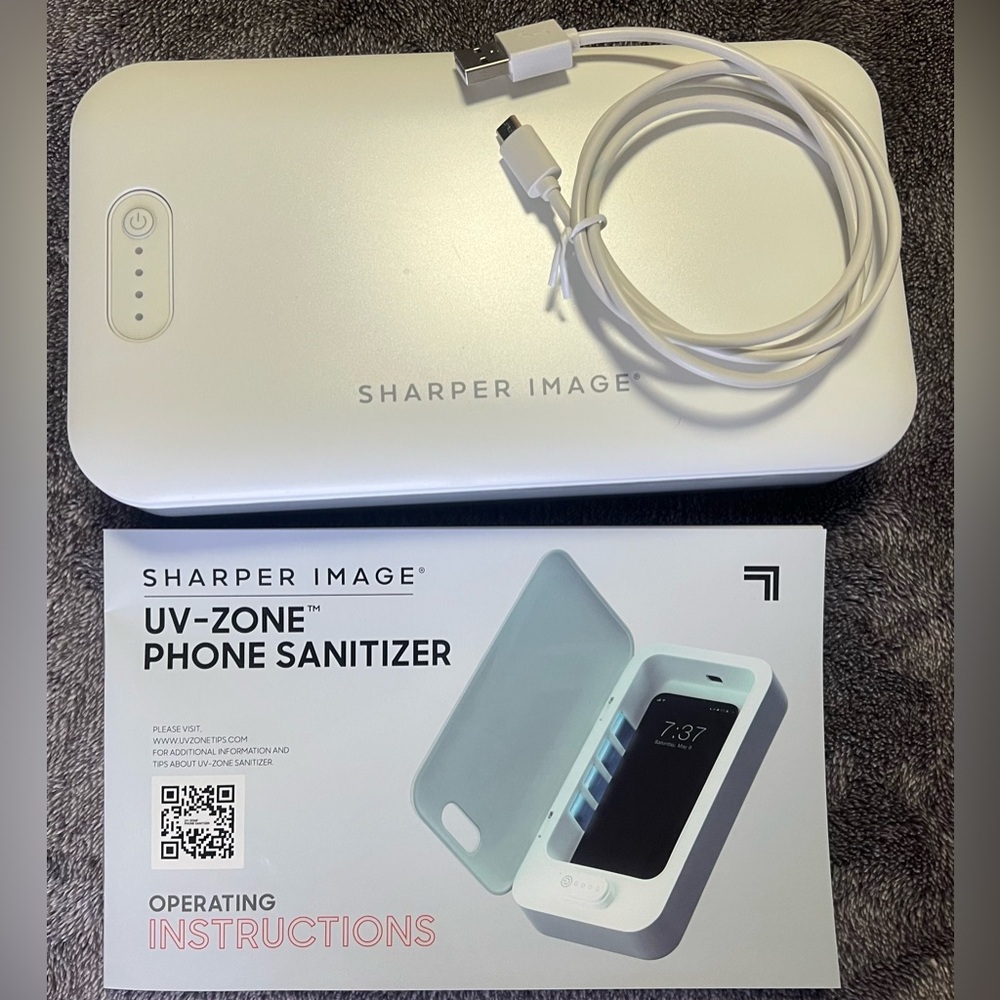 Sharper Image White Phone Sanitizer with USB Cable
